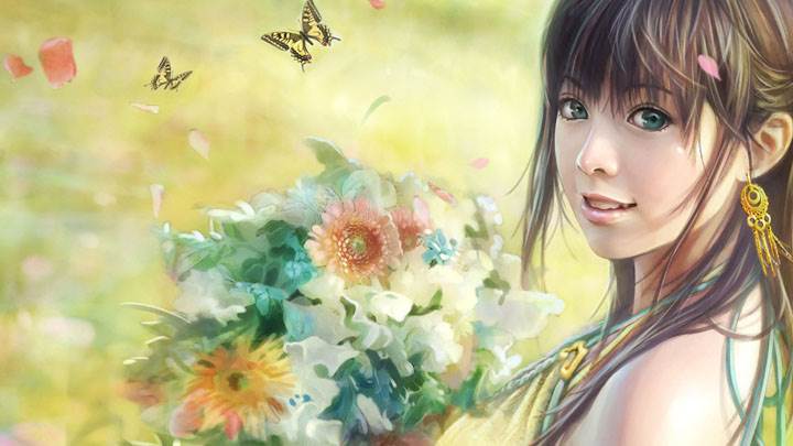 3d Girl Smiling In Blue Eyes And Side Pose